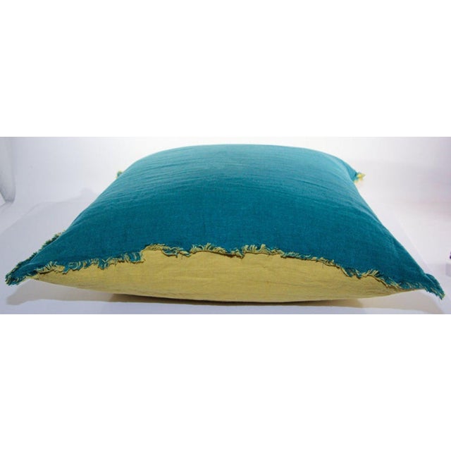 Blue and Yellow Belgium Linen Throw Pillow For Sale - Image 13 of 13