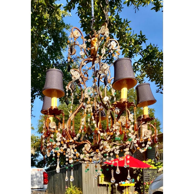 Antique Italian Iron and Colored Crystal Chandelier With Crystal Beading For Sale - Image 16 of 18