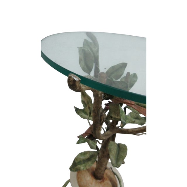 Vintage Metal Toleware Toll Tree Wild Birds Lamp End Table Pedestal Italian For Sale - Image 4 of 10