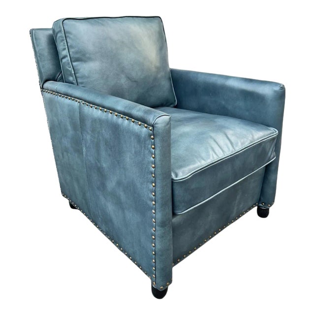 Blue Leather Rivet Club Chair For Sale