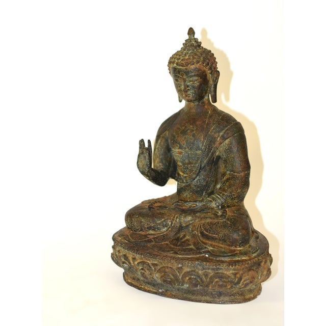 Early 20th Century Antique Tibetan Bronze Buddha Shakyamuni With High Crown For Sale - Image 5 of 15