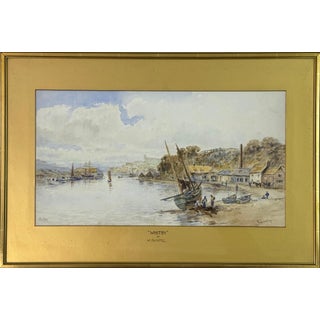 Antique Victorian Watercolour of Whitby Harbour by 19th Century British Artist 1891 Circa For Sale
