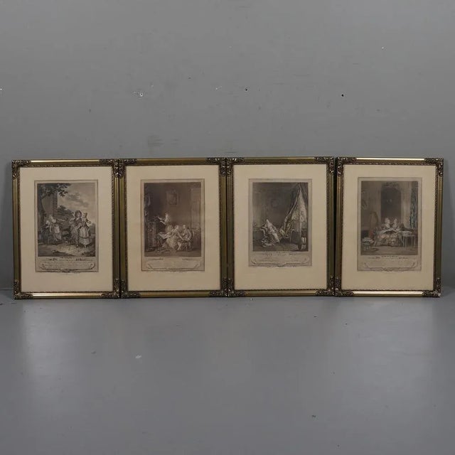 Eight old copperplate engravings in the frame are offered here. They are so-called character scenes. The dimensions of the...