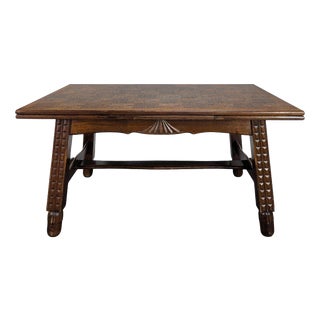 Art Deco Extendable Oak Table with Checkerboard Top in the style of Charles Dudouyt, 1930s For Sale