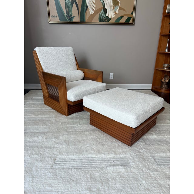 Vintage Cane Chair and Ottoman Set For Sale - Image 9 of 12