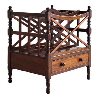 Large English Regency Mahogany Canterbury Magazine Rack With Drawer, 19th Century For Sale