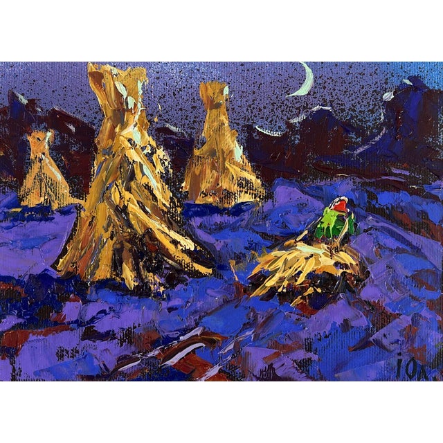 Oil Painting Evening Over a Field of Harvested Hay Oleksiy Ivanyuk For Sale