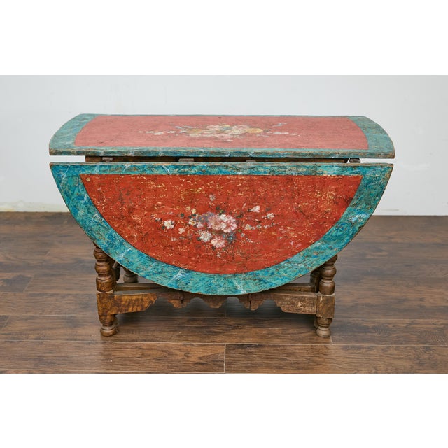 18th-Century Spanish Gateleg Table with Floral Polychrome Décor and Drop Leaves For Sale In Atlanta - Image 6 of 12