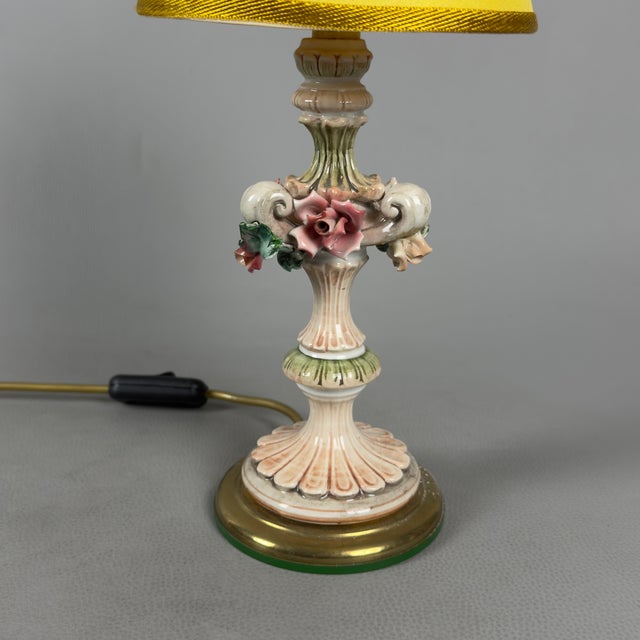 Rococo Style Porcelain Table Lamp with Flower Relief from Bassano, 1970s For Sale - Image 6 of 12