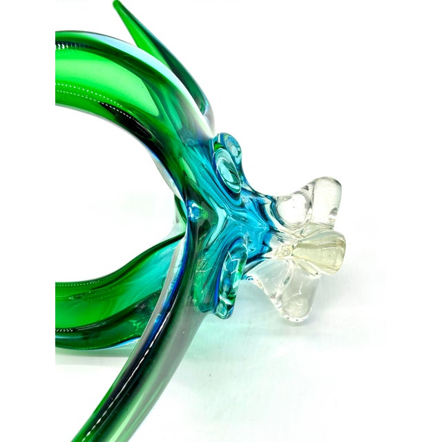 1980s Monumental Canadian Chalet Mid-Century Art Glass Stretch Sculpture, Green & Blue, 29" For Sale - Image 5 of 9