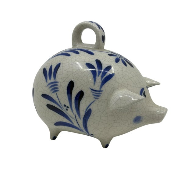 Blue Vintage Blue and White Delft Style Ceramic Pig Piggy Bank For Sale - Image 8 of 9