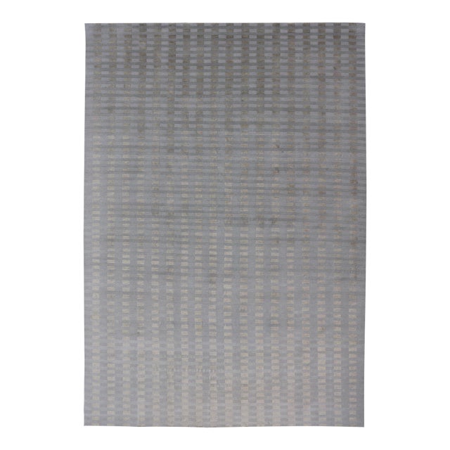 Large Modern Tibetan Wool and Silk Rug in Neutral Earth Tones 10'0" X 15'0" For Sale