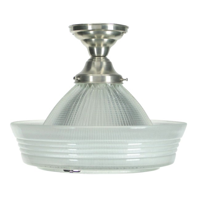 1938 Holophane Sailor Hat Semi Flush Light For Sale