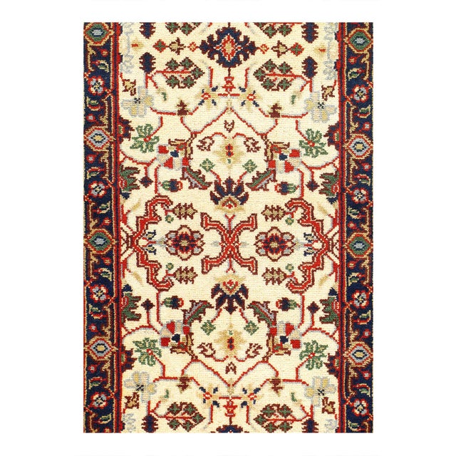 Indo Heriz design runner. Handmade Hand-knotted in fine lambswool. Lamb's Wool on a Cotton Foundation Vegetable Dyed Hand-...