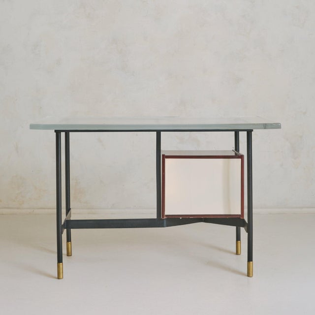 Italian Glass Top Desk Attributed to Luigi Caccia Dominioni for Azucena, 1950s For Sale - Image 4 of 12