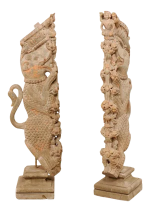 19th Century Hand Carved Hindu Temple Struts, South India - a Pair
