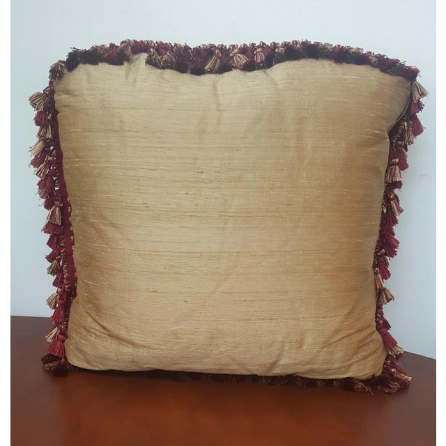 Textile Traditional Gold and Burgundy Silk Throw Pillow - 19x19" For Sale - Image 7 of 7