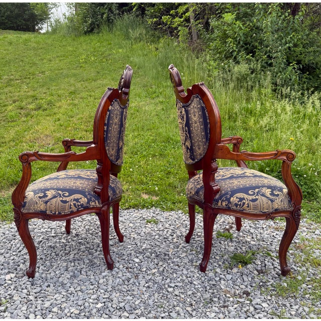 Pair Antique French Rococo Fireside Arm Chairs For Sale - Image 6 of 12