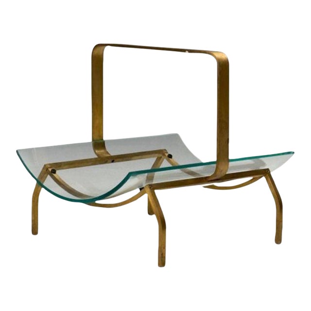 Fontana Arte, Italian Mid-Century Modern, Magazine Rack, Brass, Glass, 1970s For Sale