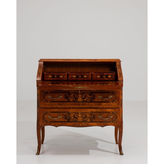 Early 19th Century Early 19th Century France Louis XV Brown Wood Writing Desk For Sale - Image 5 of 11