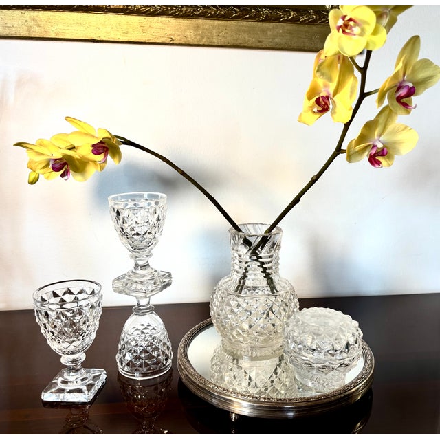 Pointed Diamond Vase, Glasses and Powder Box from Montcenis, Early 19th Century, Set of 5 For Sale - Image 3 of 18