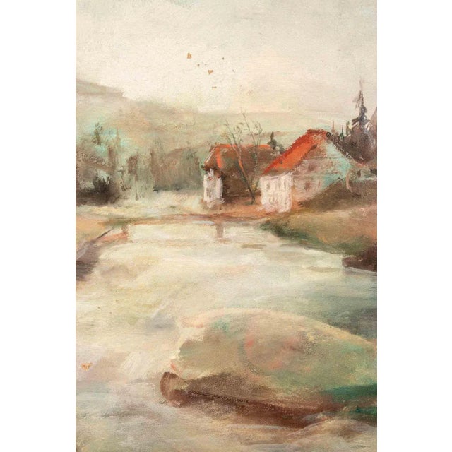 River landscape in the bohemian forest is an Oil on Panel realized by Miloslava Vrbova (1909-1991) in the mid-20th...