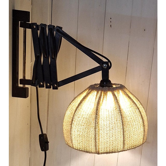 1970s Vintage Extendable and Adjustable Wall Lamp with Black Beechwood Frame and Beige Wool Shade, 1970s For Sale - Image 5 of 7