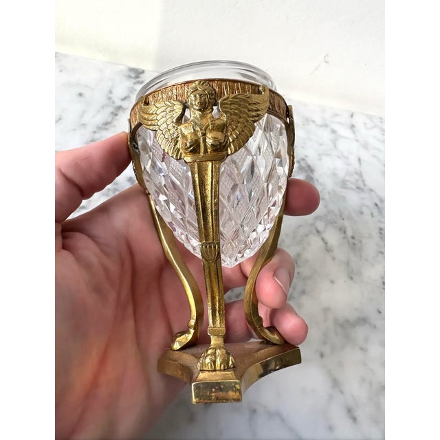 Stunning French antique cut crystal and gilt bronze pedestal bowl or vase decor object.