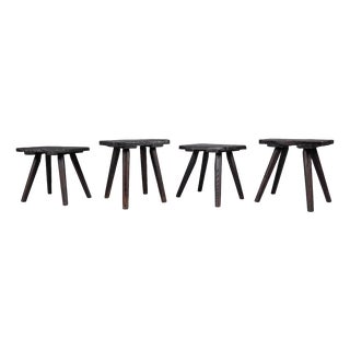 Wooden Stools, 1950s, Set of 4 For Sale