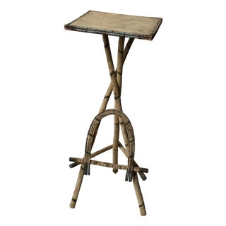 Antique Folk Art Cream + Green Painted Adirondack Tripod Side Table, Circa 1920s-30s For Sale