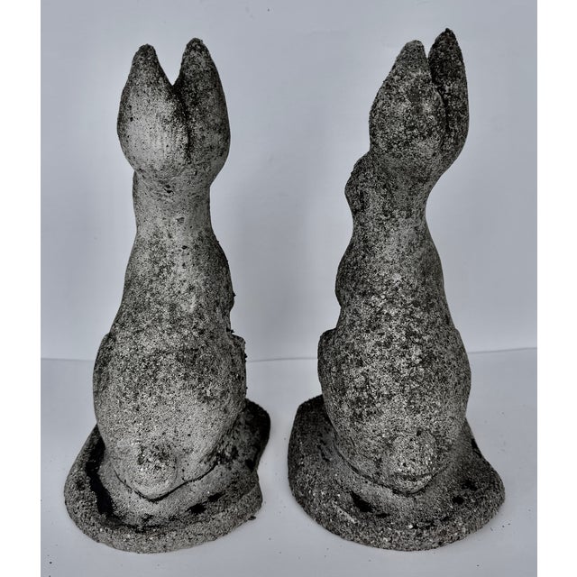 Stone Composition Stone Garden Rabbit Sculptures With Weathered Patina, Pair For Sale - Image 7 of 14