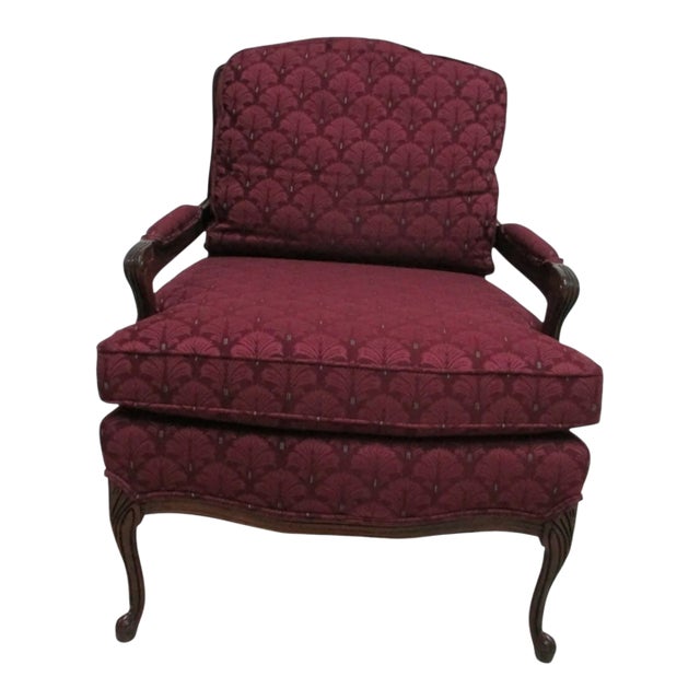 1980s Hickory White French Country Carved Living Room Arm Lounge Chair For Sale