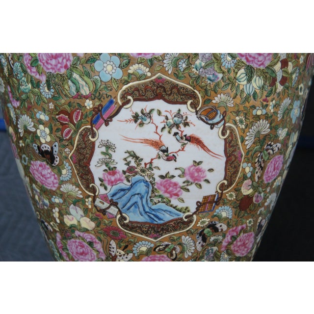Pair of Antique Chinese Porcelain Canton Famille Rose Palace Urns Vases 53" For Sale - Image 10 of 12
