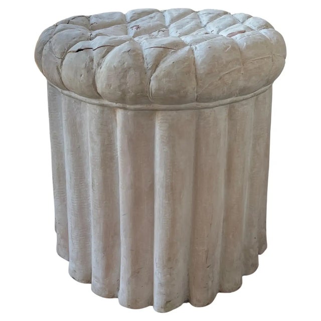 Hollywood Regency 1950s Trompe L’oeil Draped Plaster Ottoman Stool After Serge Roche For Sale - Image 3 of 8