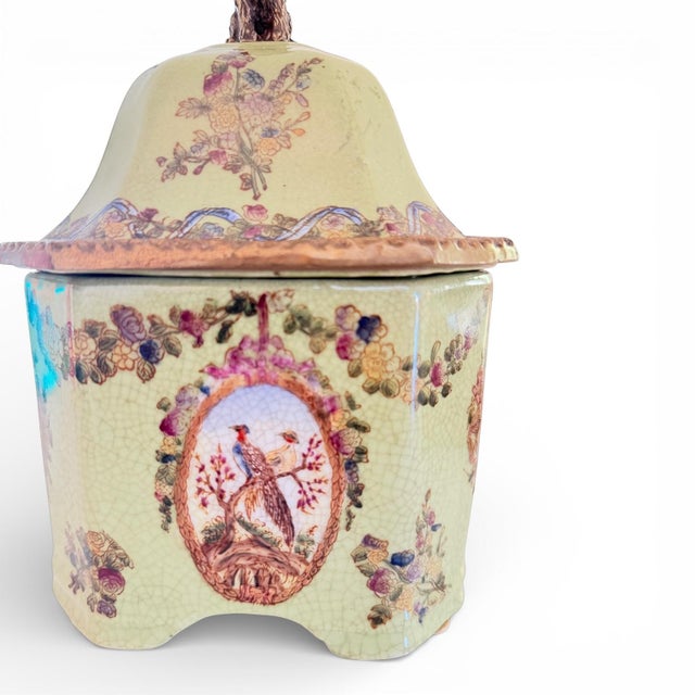 Chinoiserie Style Crackle Glaze Porcelain Lidded Jar With Dog Finial For Sale In Washington DC - Image 6 of 6