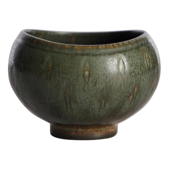 Sculptural Stoneware Bowl in Green by Gunnar Nylund for Rörstrand, Sweden, 1950s For Sale
