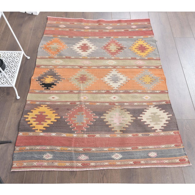 Textile 1970s Vintage Handmade Turkish Wool Multicolored Rug For Sale - Image 7 of 8