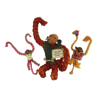 1960’s Wood & Rope Monkey Chain, Set of 3 For Sale