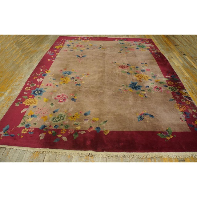 Antique Chinese - Art Deco Medium Wool Ivory Rug, Country of Origin: China, Circa Date: 1920s. This exceptionally...