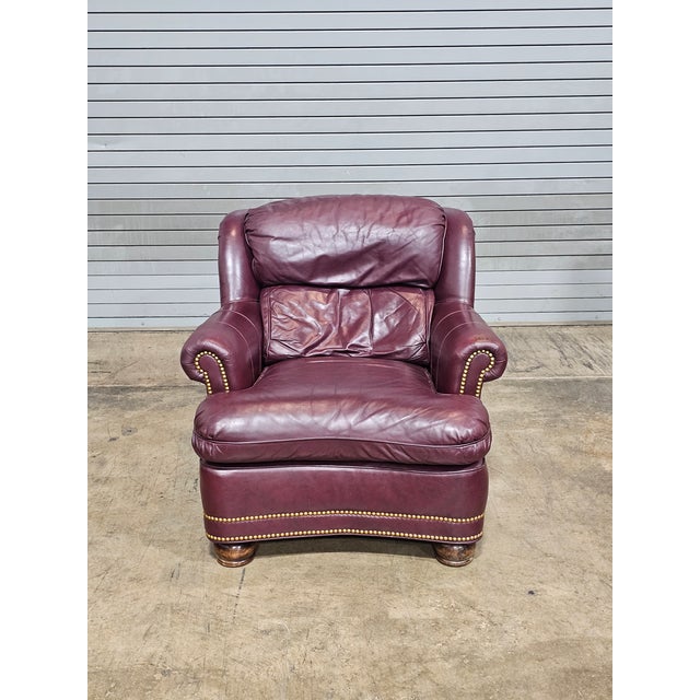 Hancock & Moore Late 20th Century Hancock & Moore Burgundy Leather Club Chair Arm Chair W Match Ottoman Made in the Usa For Sale - Image 4 of 14