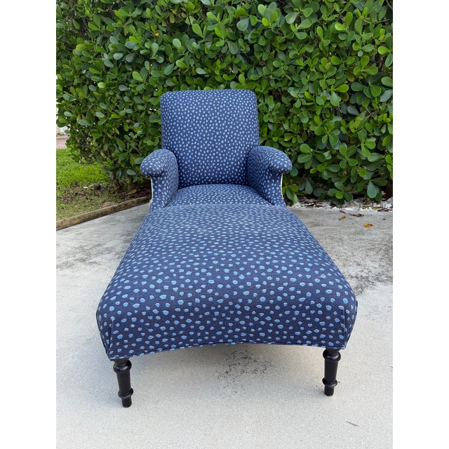 Antique English Upholstered Armchair and Oversized Ottoman For Sale - Image 10 of 12