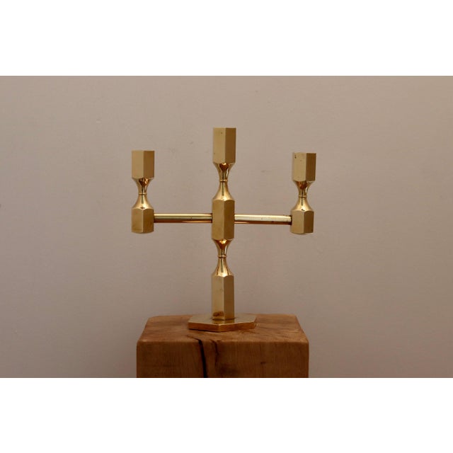 Mid-Century Modern Vintage Swedish Brass Three-Arm Candelabra by Gusum, 1974 For Sale - Image 3 of 7