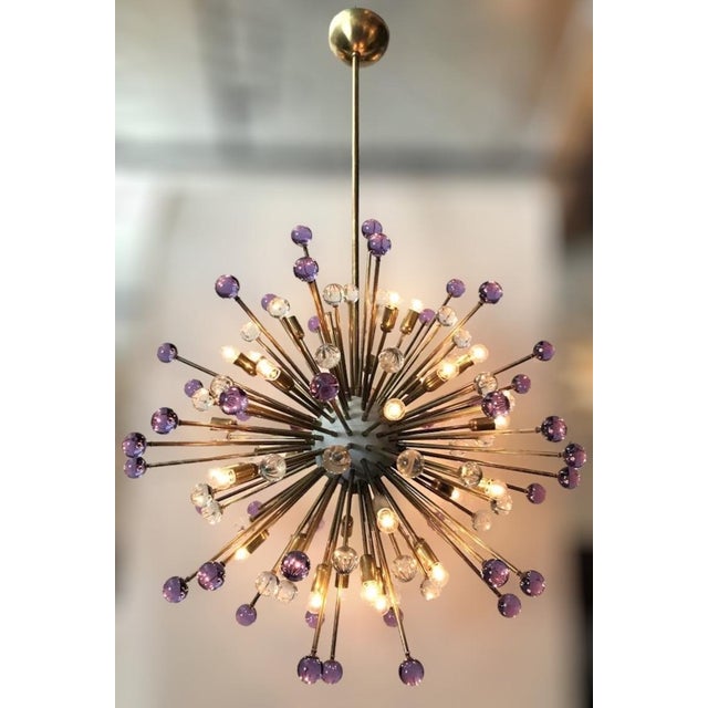Fabio Ltd 21st Century Italian Burst Lilac and Clear Murano Glass Sphere Sputnik by Fabio LTD For Sale - Image 4 of 9