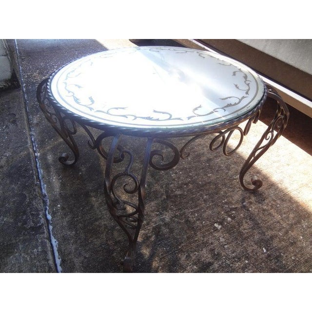 1940's French Wrought Iron Coffee Table With Eglomise Top For Sale - Image 4 of 13