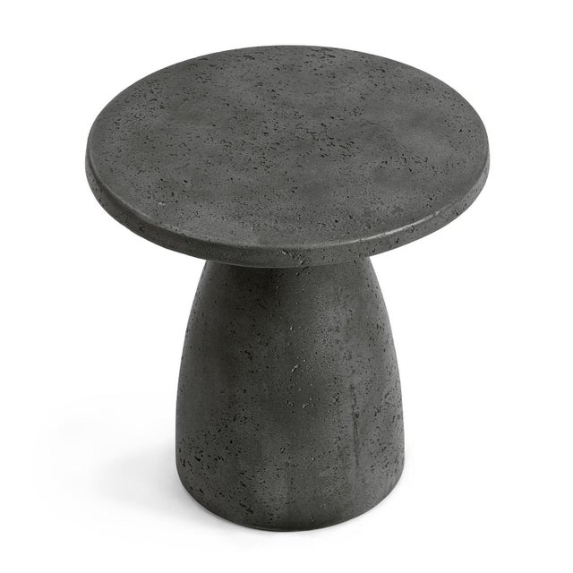Round modern rustic dark gray side table. Great texture with modern style. Made from composite plaster cement lightweight...