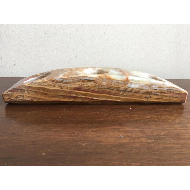 Alabaster three candle candle holder. Beveled edges, great color variation.