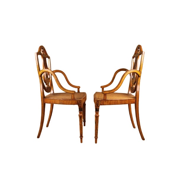 Mid 20th Century Mid 20th Century Pair of George III Style Painted Satinwood Armchairs For Sale - Image 5 of 6