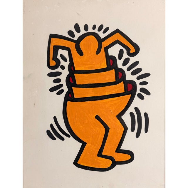 Keith Haring School, Cup Man, Oil on Canson paper, 1992. Nice Ornate Wood Frame. Original painting. Nice color and...