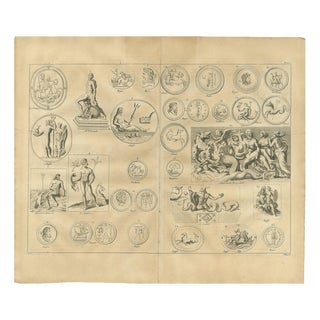 After Bernard de Montfaucon, Neptune and Marine Deities, Roman Sea Gods and Reliefs, 1721, Engraving For Sale