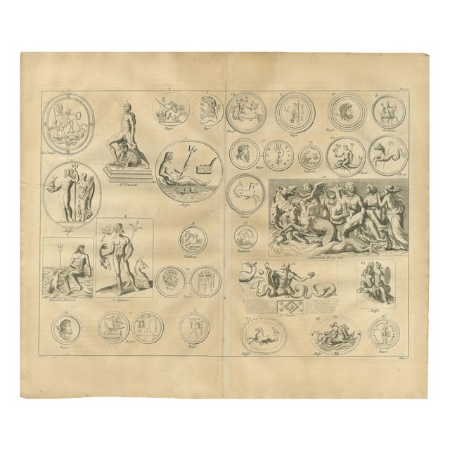 After Bernard de Montfaucon, Neptune and Marine Deities, Roman Sea Gods and Reliefs, 1721, Engraving For Sale